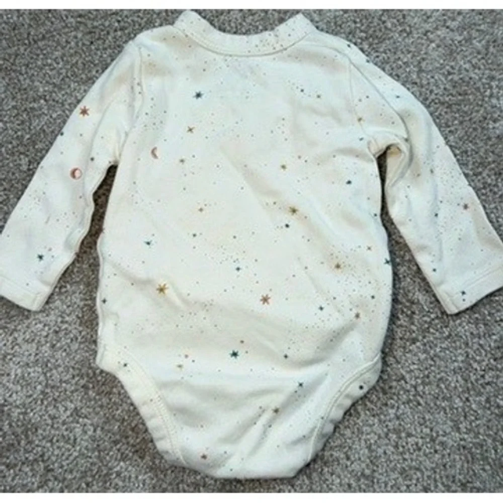 Pehr Organic Cotton Celestial Star Moon Kimono Long Sleeve Bodysuit 0-3M Cream